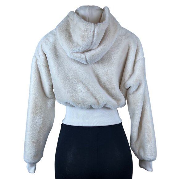 Puma Womens Ivory Fleece Zip-Up Hoodie With Hood  Cozy Ribbed Hem Sz XS - Picture 3 of 7